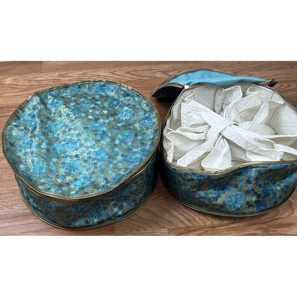 Set of 2 Vintage Glassware Cups Glasses Quilted Storage Bags Zip Close
